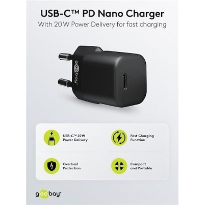 Goobay Φορτιστής Χωρίς Καλώδιο με Θύρα USB-C 20W Power Delivery Μαύρος (65403)
