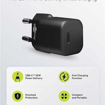 Goobay Φορτιστής Χωρίς Καλώδιο με Θύρα USB-C 20W Power Delivery Μαύρος (65403)