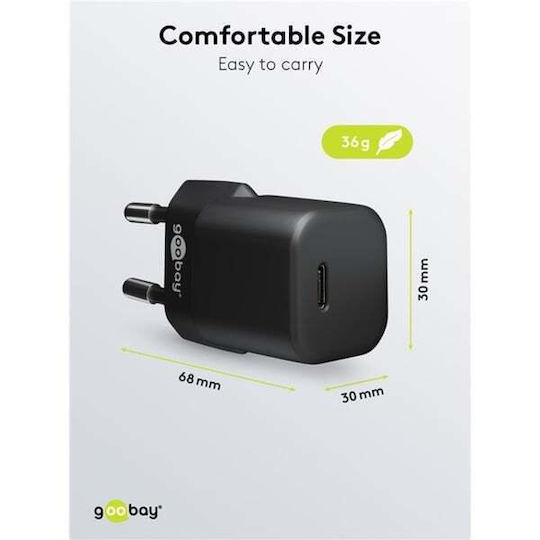 Goobay Φορτιστής Χωρίς Καλώδιο με Θύρα USB-C 20W Power Delivery Μαύρος (65403)