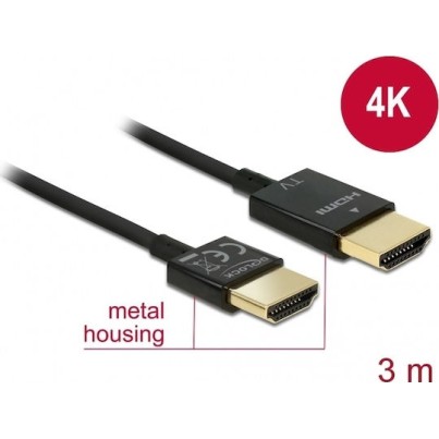 DeLock HDMI 2.0 Cable HDMI male - HDMI male 3m Μαύρο