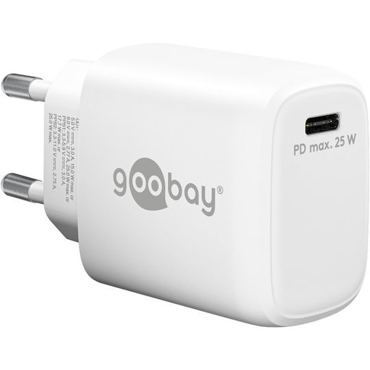 Goobay Φορτιστής Χωρίς Καλώδιο GaN με Θύρα USB-C 25W Power Delivery Λευκός (65368)