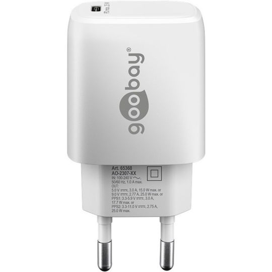 Goobay Φορτιστής Χωρίς Καλώδιο GaN με Θύρα USB-C 25W Power Delivery Λευκός (65368)