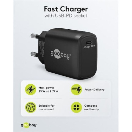 Goobay Φορτιστής Χωρίς Καλώδιο με Θύρα USB-C 25W Power Delivery Μαύρος (65367)