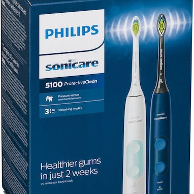 Philips Sonicare Protectiveclean 5100 Ηλεκτρική Οδοντόβουρτσα με Χρονομετρητή, Αισθητήρα Πίεσης και Θήκη Ταξιδίου Λευκή