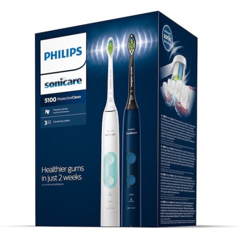 Philips Sonicare Protectiveclean 5100 Ηλεκτρική Οδοντόβουρτσα με Χρονομετρητή, Αισθητήρα Πίεσης και Θήκη Ταξιδίου Λευκή