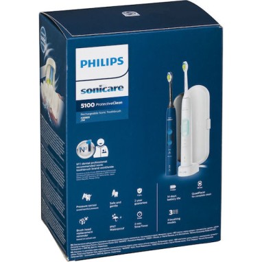 Philips Sonicare Protectiveclean 5100 Ηλεκτρική Οδοντόβουρτσα με Χρονομετρητή, Αισθητήρα Πίεσης και Θήκη Ταξιδίου Λευκή