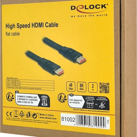 DeLock HDMI 2.1 Flat Cable HDMI male - HDMI male 2m Μαύρο