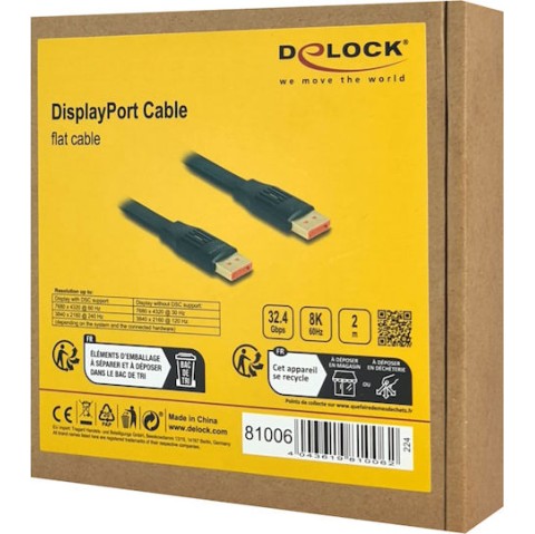 DeLock Cable DisplayPort male - DisplayPort male 2m Μαύρο (81006)