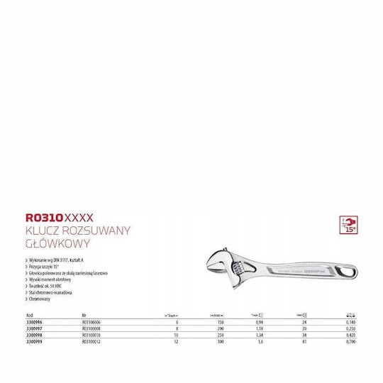 Gedore Γαλλικό Κλειδί Μήκους 300mm με Άνοιγμα Σιαγόνων έως 36mm