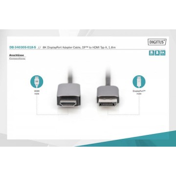 Digitus Cable DisplayPort male - HDMI male 1.8m Μαύρο (DB-340305-018-S)