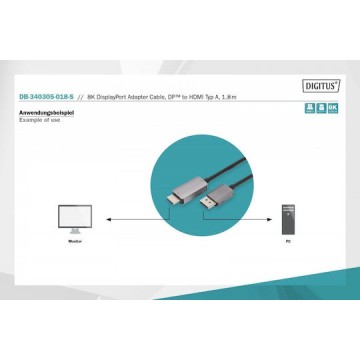 Digitus Cable DisplayPort male - HDMI male 1.8m Μαύρο (DB-340305-018-S)