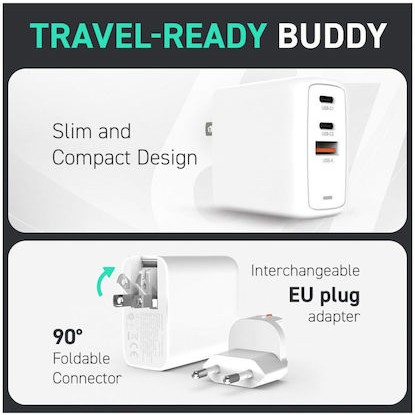 Creative Φορτιστής Χωρίς Καλώδιο GaN με Θύρα USB-A και 2 Θύρες USB-C 67W Λευκός (51MZ0515AA000)