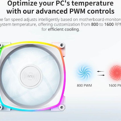 Montech RX120 Case Fan με ARGB Φωτισμό και Σύνδεση 4-Pin PWM Λευκό
