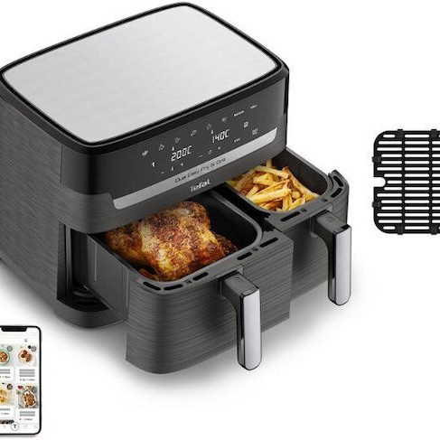 Tefal Dual Easy Air Fryer με Διπλό Αποσπώμενο Κάδο 8.3lt Μαύρο