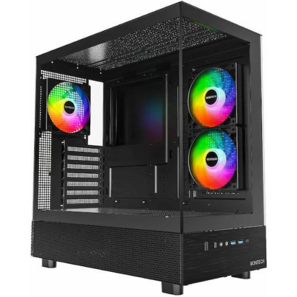 Montech XR Midi Tower Κουτί Υπολογιστή με Πλαϊνό Παράθυρο και ARGB Φωτισμό Μαύρο