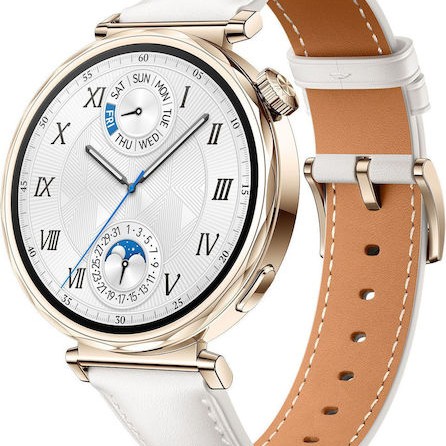Huawei Watch GT 5 41mm Αδιάβροχο με Παλμογράφο (White Leather Strap)