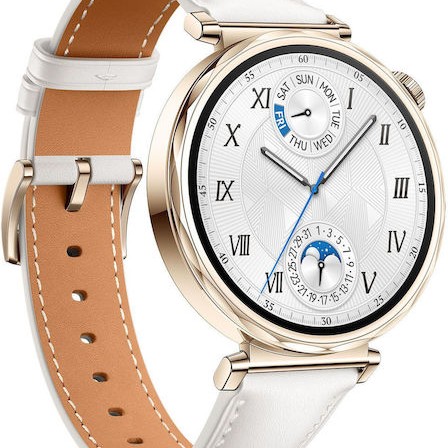 Huawei Watch GT 5 41mm Αδιάβροχο με Παλμογράφο (White Leather Strap)