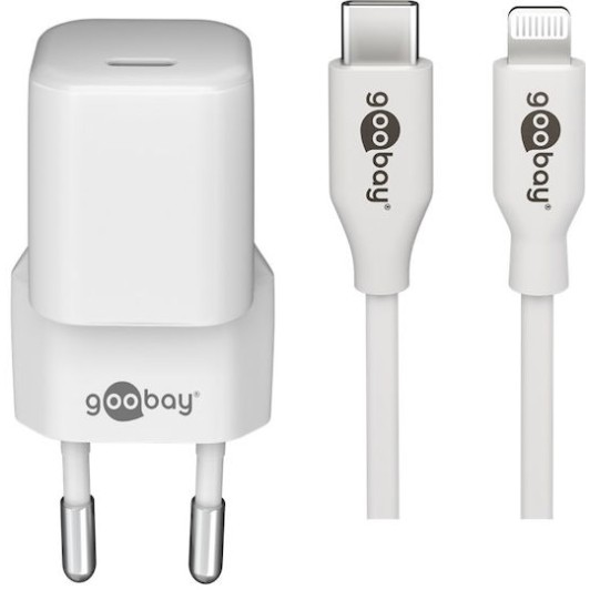 Goobay Φορτιστής με Θύρα USB-C και Καλώδιο USB-C - Lightning 30W Power Delivery Λευκός (64575)