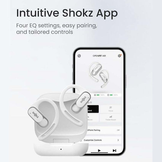 Shokz OpenFit Air Open Ear Bluetooth Handsfree Ακουστικά με Αντοχή στον Ιδρώτα και Θήκη Φόρτισης Λευκά
