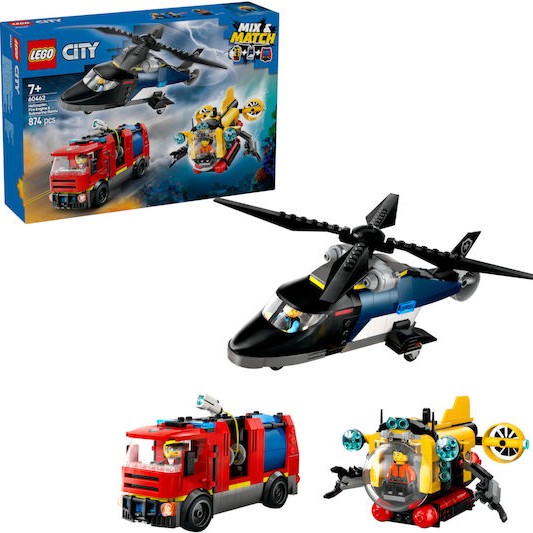 Lego City Helicopter, Fire Engine & Submarine για 7+ Ετών 874τμχ