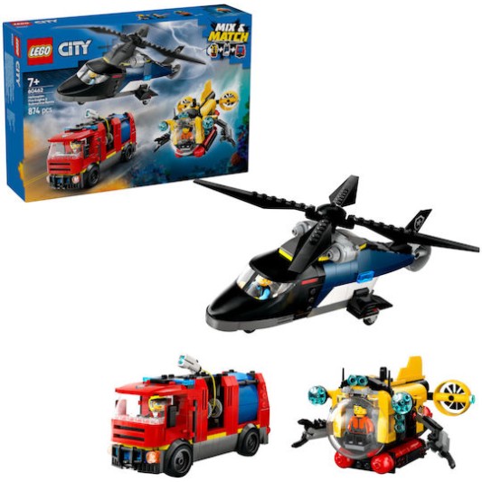 Lego City Helicopter, Fire Engine & Submarine για 7+ Ετών 874τμχ