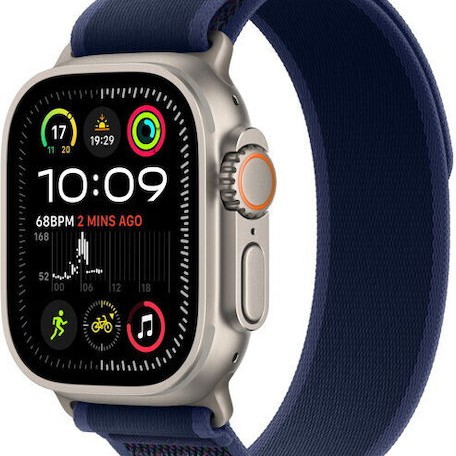 Apple Watch Ultra 2 2024 Titanium 49mm Αδιάβροχο με eSIM και Παλμογράφο (Natural με Blue Trail Loop (S/M))