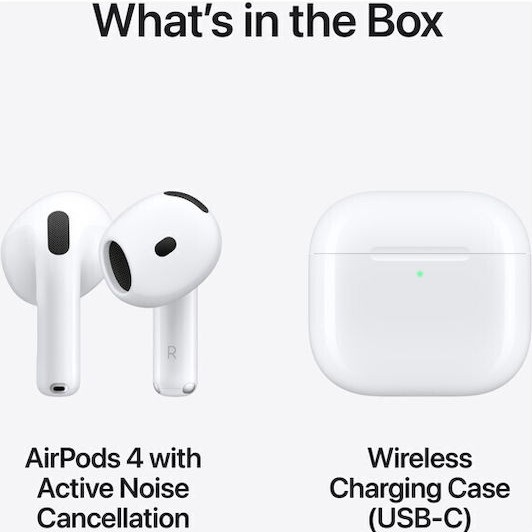 Apple AirPods 4 with Active Noise Cancellation Earbud Bluetooth Handsfree Ακουστικά με Αντοχή στον Ιδρώτα και Θήκη Φόρτισης Λευκά