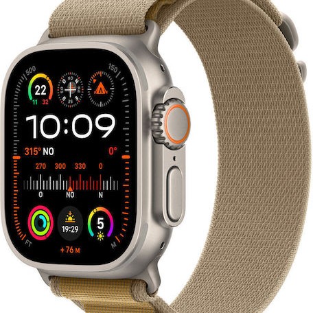 Apple Watch Ultra 2 2024 Titanium 49mm Αδιάβροχο με eSIM και Παλμογράφο (Natural με Tan Alpine Loop - Medium)