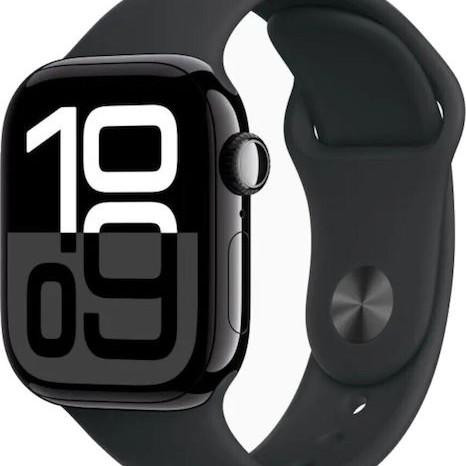 Apple Watch Series 10 Cellular Aluminium 42mm Αδιάβροχο με eSIM και Παλμογράφο (Jet Black Aluminium Case with Sport Band S/M)