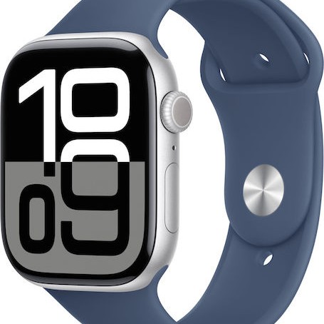 Apple Watch Series 10 Cellular Aluminium 46mm Αδιάβροχο με eSIM και Παλμογράφο (Silver Aluminium Sport Band Denim)