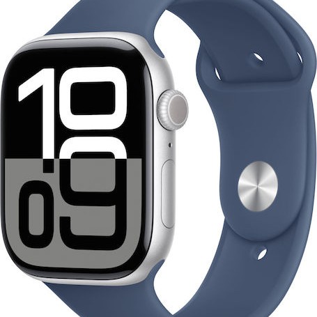 Apple Watch Series 10 Cellular Aluminium 46mm Αδιάβροχο με eSIM και Παλμογράφο (Silver Aluminium Sport Band Denim)