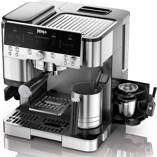 Ninja Αυτόματη Μηχανή Espresso 1650W Πίεσης 15bar για Cappuccino με Μύλο Άλεσης Ασημί ES601EU