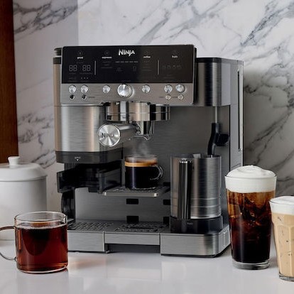 Ninja Αυτόματη Μηχανή Espresso 1650W Πίεσης 15bar για Cappuccino με Μύλο Άλεσης Ασημί ES601EU