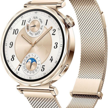 Huawei Watch GT 5 41mm Αδιάβροχο με Παλμογράφο (Gold Milanese Strap)