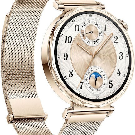 Huawei Watch GT 5 41mm Αδιάβροχο με Παλμογράφο (Gold Milanese Strap)