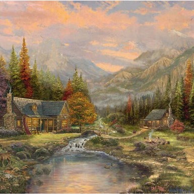 Schmidt Spiele Wooden Puzzle Thomas Kinkade Studios Mountain Scenery Stream 1000 Pieces