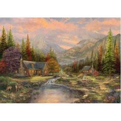 Schmidt Spiele Wooden Puzzle Thomas Kinkade Studios Mountain Scenery Stream 1000 Pieces
