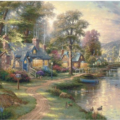 Schmidt Spiele Wooden Puzzle Thomas Kinkade Studios Village By Lake 1000 Pieces