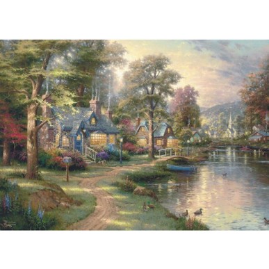 Schmidt Spiele Wooden Puzzle Thomas Kinkade Studios Village By Lake 1000 Pieces