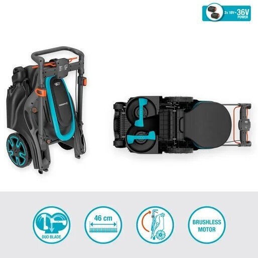 Gardena Powermax Duo 46 36v Μηχανή Γκαζόν Μπαταρίας Solo