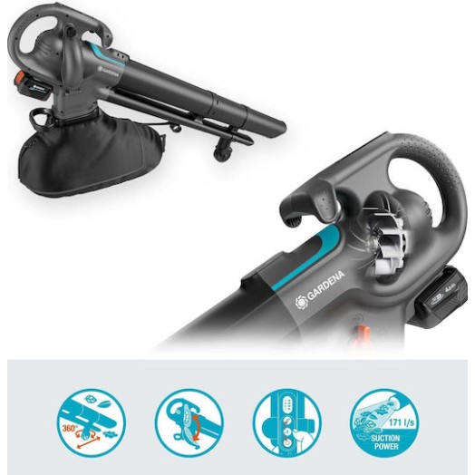 Gardena Φυσητήρας / Απορροφητήρας Χειρός Μπαταρίας 18V Solo με Μέγιστη Ταχύτητα Αέρα 352km/h