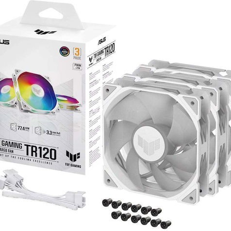 Asus TUF Gaming TR120 ARGB Case Fan με Σύνδεση 4-Pin PWM 3τμχ Λευκό