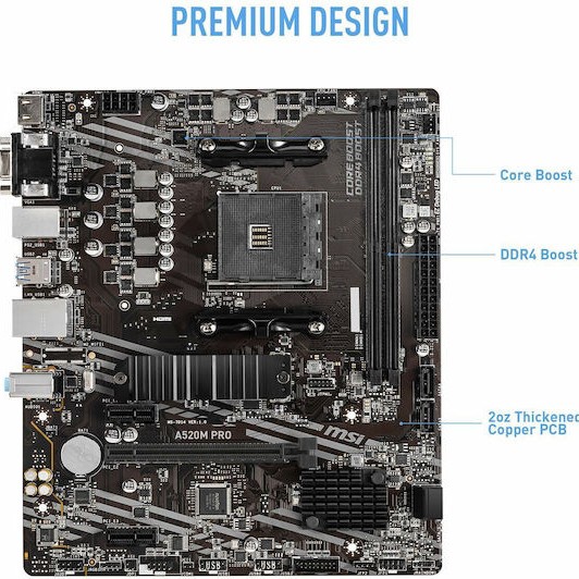 MSI A520M Pro Motherboard Micro ATX με AMD AM4 Socket 7D14-005R