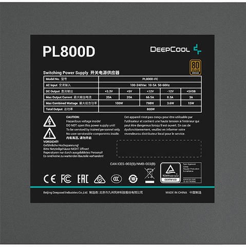 Deepcool PL800D 800W Μαύρο Τροφοδοτικό Υπολογιστή Full Wired 80 Plus Bronze