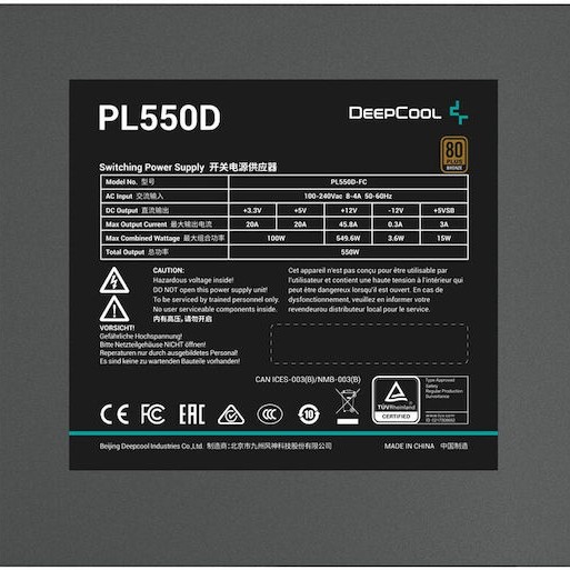 Deepcool PL550D 550W Μαύρο Τροφοδοτικό Υπολογιστή Full Wired 80 Plus Bronze