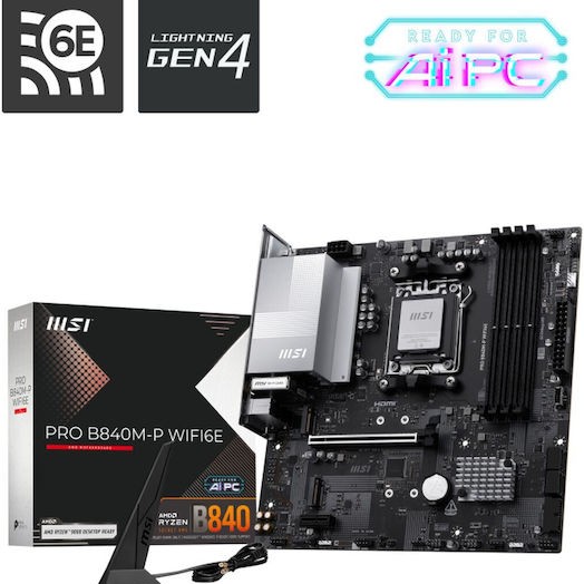 MSI Pro B840M-P WIFI6E Motherboard Micro ATX με AMD AM5 Socket 7E77-001R