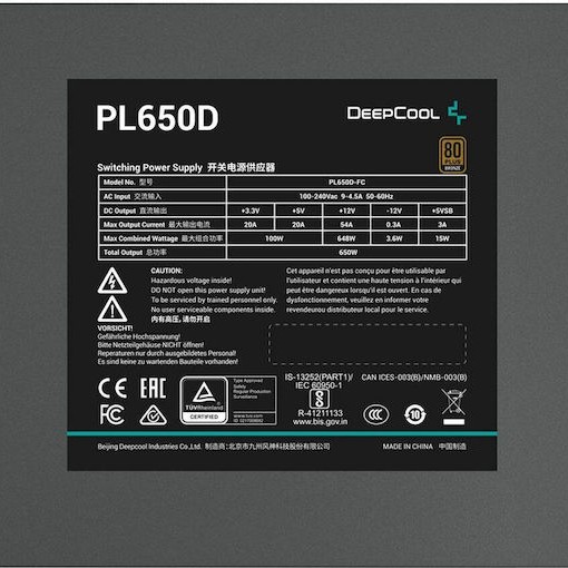 Deepcool PL650D 650W Μαύρο Τροφοδοτικό Υπολογιστή Full Wired 80 Plus Bronze