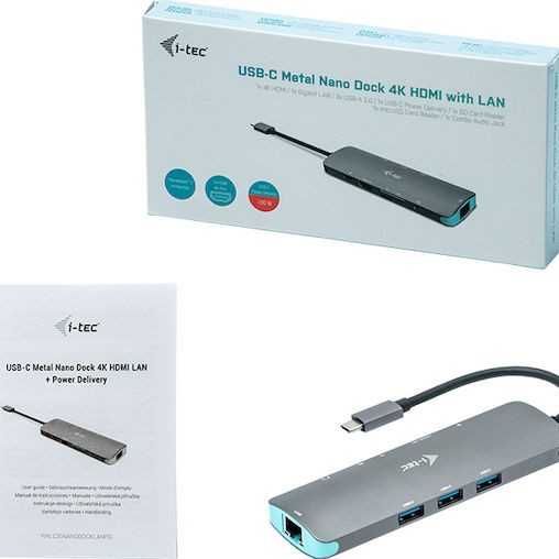 i-tec USB-C Docking Station με HDMI 4K PD Ethernet Γκρι (C31NANODOCKLANPD)