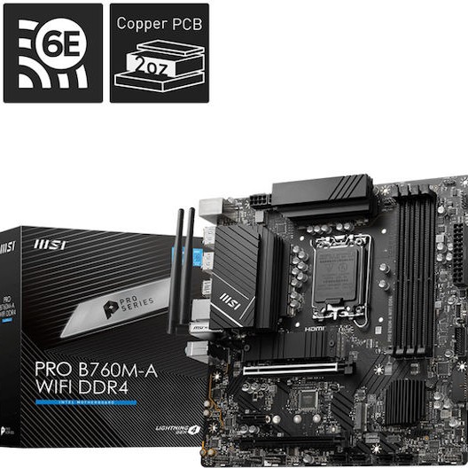 MSI Pro B760M-A WIFI DDR4 Motherboard Micro ATX με Intel 1700 Socket 7D99-001R