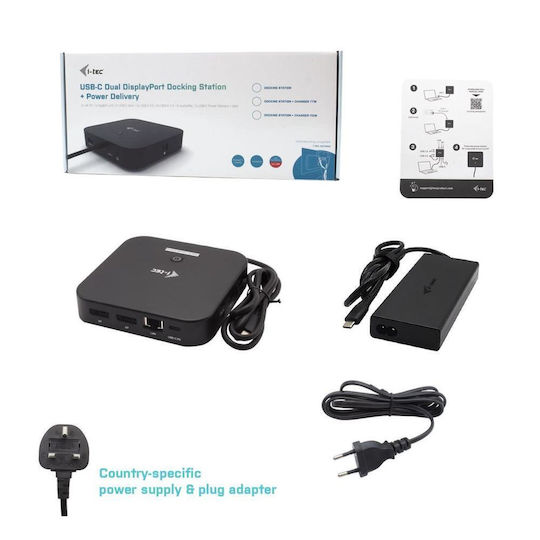 i-tec USB-C Docking Station με HDMI/DisplayPort 4K PD Ethernet και σύνδεση 2 Οθονών Μαύρο (C31HDMIDPDOCKPD100)